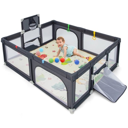 Costway baby playpen dark grey - dark,