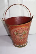LOVELY ORNATELY HAND PAINTED RECLAIMED VINTAGE METAL BUCKET BARGEWARE