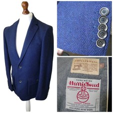 John Lewis Men's Blue Harris Tweed Jacket / Blazer Medium, Chest - 38" Vgc