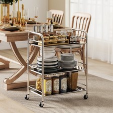 Stainless Steel Storage Trolley on Wheels with Adjustable Shelf Silver