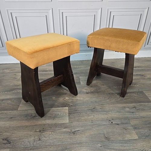Pair vintage oak stools - oak,