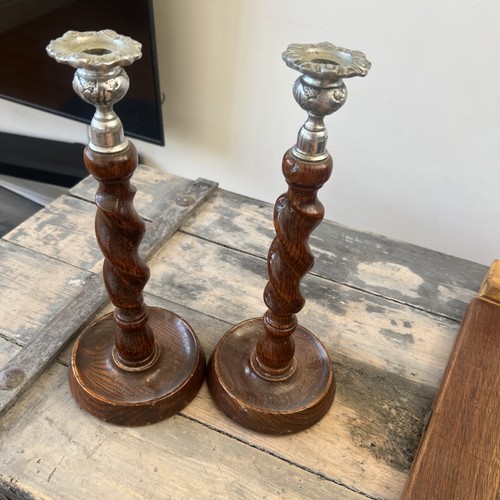 Vintage pair oak barley - pair, of