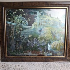 Jean & Ron Henry Vintage Framed Fairy Picture - Bottom of the Garden - Foil Art