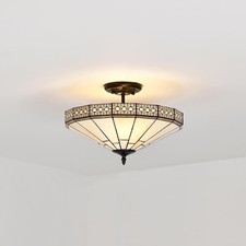 MISSION TIFFANY STYLE GLASS SEMI FLUSH CEILING LIGHT COMES WITH FIXING 40x28 cm