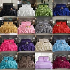 6 PCS SATIN SILK BEDDING SET DUVET COVER FITTED SHEET & 4 PILLOW CASES-All SIZES