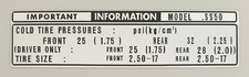 HONDA SS50 TYRE PRESSURE DECAL 