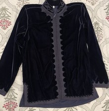 bohemian-style long black velvet embroidered jacket Size L