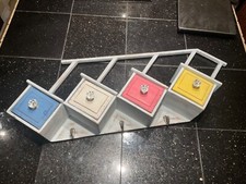 VTG Shabby Chic Handcrafted Wood Wall Display Shelf Case W/ Drawers And Hooks