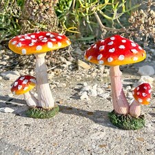 Pair Garden Mushroom / Toadstool Ornaments Red & White Garden Ornaments