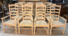 Vintage 12 French Unfinished Carved Barley Twist Hardwood Dining Chairs Rush