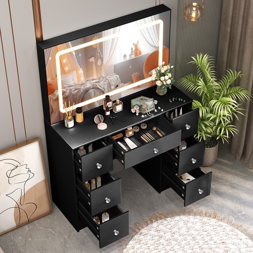 Black dressing table with led - black,
