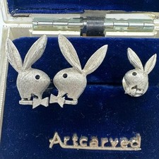 Playboy Bunny 1950s 1960s vintage silver tone cufflinks cuff links tie tack set