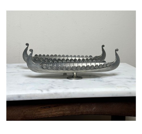Vintage pewter viking ship - viking,