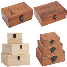 Wooden Storage Box Keepsake Gift Craft Chest with Hinged Lids Locking Clasp Case