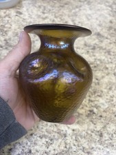 Loetz Bronze Glaze Dimpled Glass Vase 5"
