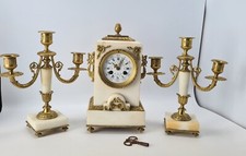 French Antique White Marble Vincenti Garniture Mantel clock Set In High Quality