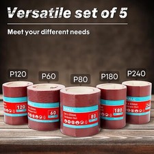 SHALL Sandpaper Roll Set 5 Rolls, 9.3cm x 5m, 60/80/120/180/240 Grit