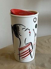 STARBUCKS 2015 Girl Blowing Bubbles 12 oz White Ceramic Travel Tumbler Mug