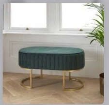 DARK GREEN Velvet  UPHOLSTERED BENCH / seat Art Deco Style/ Gold Metal Legs