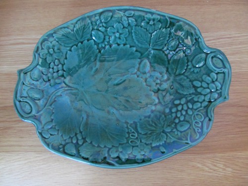 Antique green majolica serving - antique,