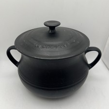 Le Creuset Large 3.8L Satin Black Stoneware Crock Pot & Lid Bean Soup Casserole