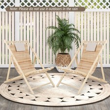 Outdoor Adjustable Sling Chair Wooden Reclining Lounger w/ 3 Adjustable Position