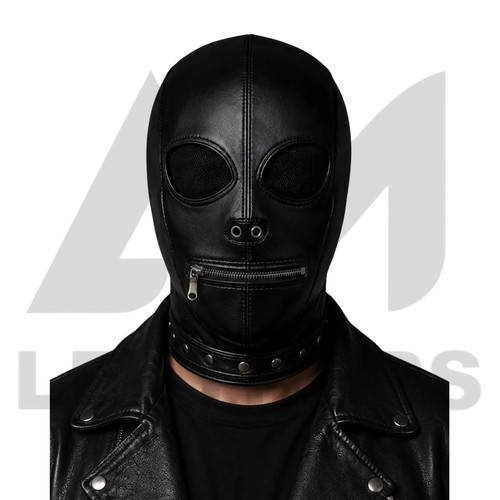Black leather mask halloween - leather,