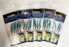 5 x Packs Fladen Mackerel Feathers Sea Fishing 5 Hook Rigs size 1/0 Blue Flash
