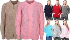 Women's Ladies Winter Round Neck 7 Button 2 Pocket Soft  Cardigan Sweater