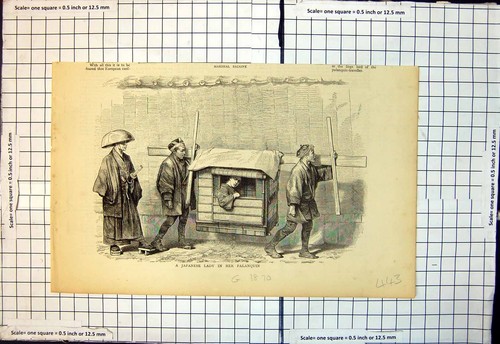 Original old antique print - old,