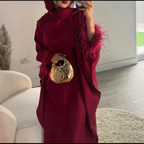 Women burgundy abaya - women's,