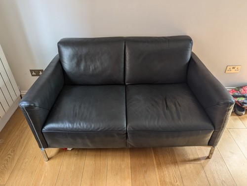 Black leather natuzzi seater - leather, 2