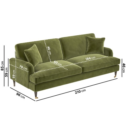 Olive green velvet seater - velvet, 4