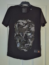 Philipp Plein T-Shirt Black Camo Skull Leather Rhinestones Bla Bla Top Size Uk M