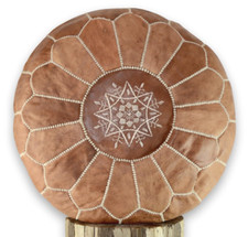 LIGHT  CAMEL BROWN LEATHER MOROCCAN POUFFE FOOTSTOOL OTTOMAN **HANDMADE**