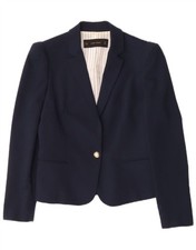 ZARA Womens 1 Button Blazer Jacket UK 14 Medium Navy Blue Polyester BL01