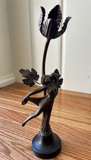 Vtg Art Nouveau Spelter Nude Woodland Fairy Nymph Table Lamp (Needs Cord) Bronze