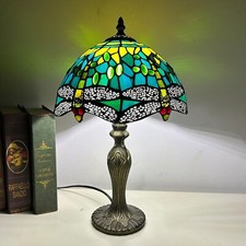 Tiffany Lamps Stained Glass Green Dragonfly Style Crystal Handcrafted Shade UK