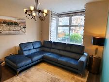 Blue Velvet modern corner sofa with flexible head rests