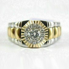 1Ct Round Cut Diamond Men's Pinky Rolex Engagement Ring 14K Two Tone Gold Over