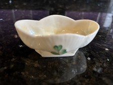 Belleek Irish Porcelain Open Salt Shamrock / Clover Design Black Mark Antique