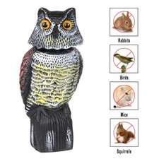 Large Realistic Owl Decoy With Rotating Head Bird Pigeon Crow Scarer Scarecrow