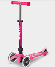 MINI MICRO Foldable Pink Scooter LED Light Up Wheels 3 Adjustable Deluxe 2.1kg