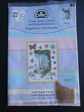 DMC Cross Stitch Chart - Lickle Ted & Friends  with bead embellishments