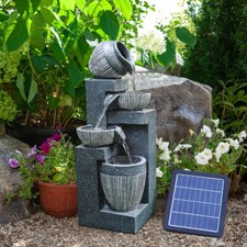 Solar Power Outdoor Cascading Bowls Water Fountain Feature Garden Statue + Light