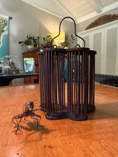 Vintage Chinese Butterfly Design Cricket Cage Bamboo Metal Handle Brass Cricket