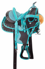 WILDRACE Western Saddle Set Light Weight Teal Crystal Show Bridle Reins Set