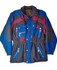 Vintage 80s C&A Mens Rodeo RFS Ski Wear Jacket Large Grey Blue Foldaway Hood