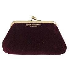 Dolce & Gabbana Womens Small Clutch Bag Velvet and Satin Burgundy Gold Frame