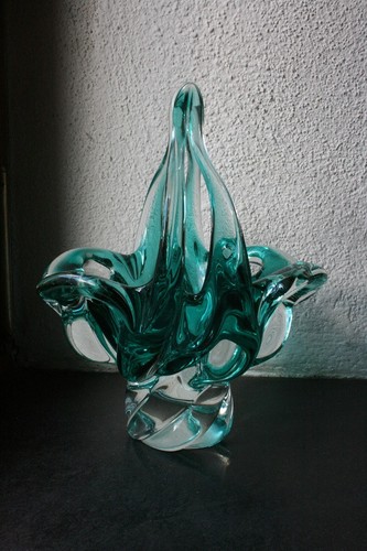 Glass basket hand blown - glass,